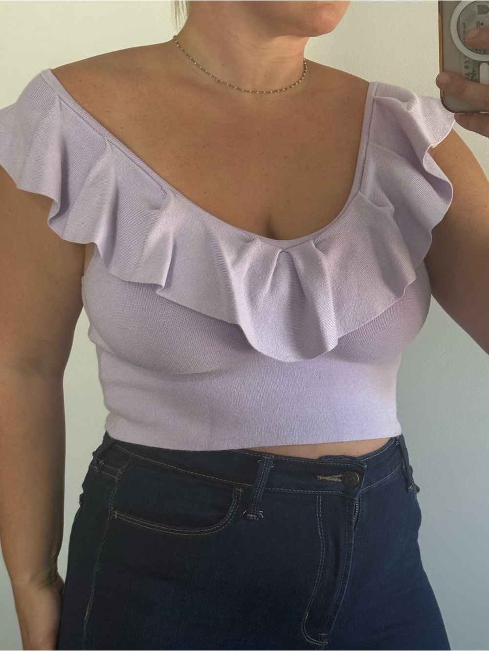 Express Lilac Ruffle Crop Top